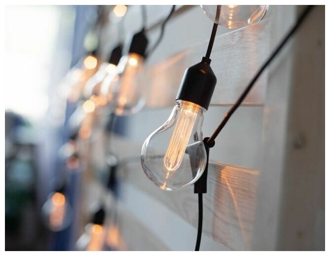 Электрогирлянда-бахрома "Уютные лампочки", 20 экстра-тёплых белых LED-ламп, 9.5+5 м, коннектор, черный провод, уличная, Kaemingk