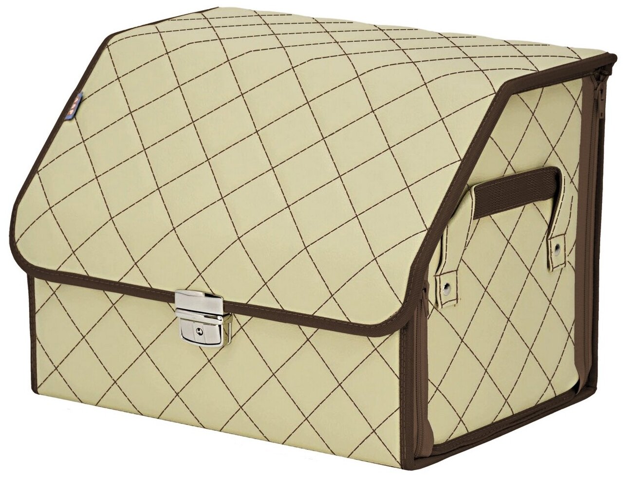 Органайзер-саквояж в багажник "Союз Премиум" (размер M). Цвет: светло-бежевый с коричневой прострочкой Ромб.