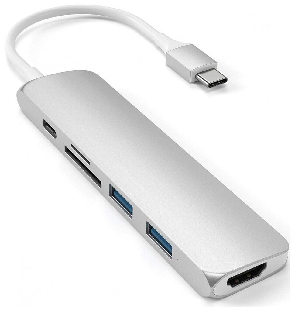 Адаптер Satechi USB-C Satechi Type-C Slim Multiport Adapter V2. Интерфейс USB-C. Порты: USB-C Power Delivery (PD), 2хUSB 3.0, 4K HDMI, micro/SD