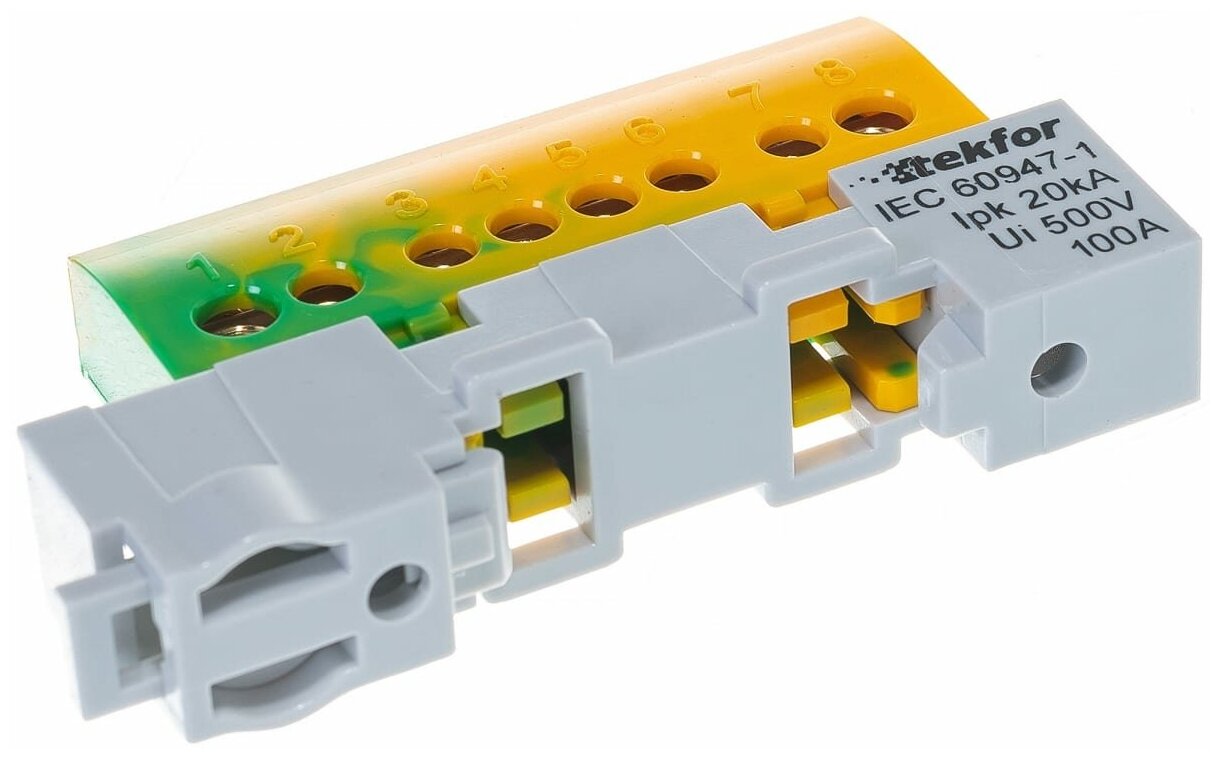 фото Изолированная земляная шина на DIN рейку Tekfor KSN-6-6x9-08 PE 06-07-004