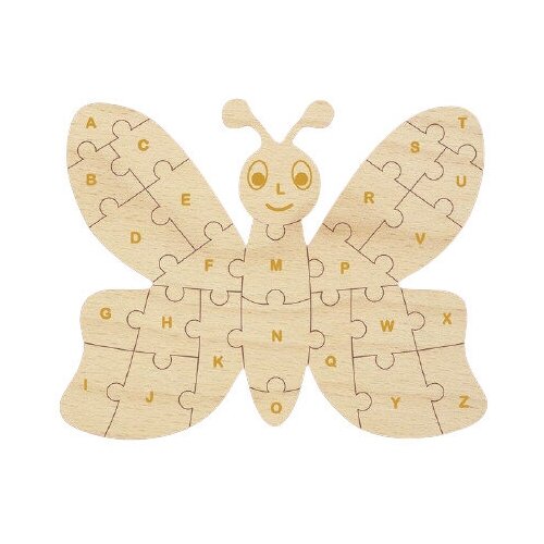 фото Деревянный пазл головоломка бабочка алфавит раскраска детская логика