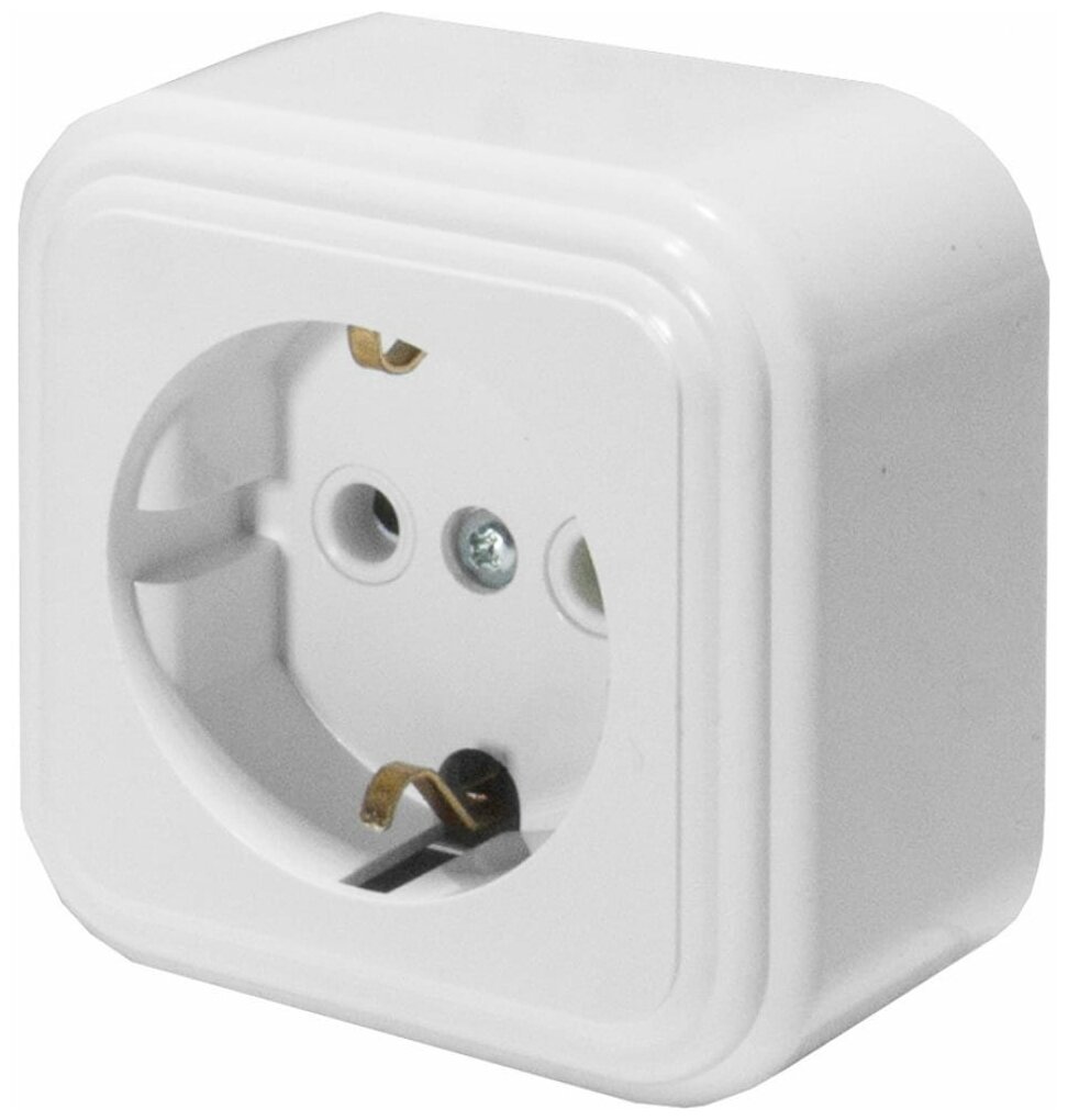 фото STEKKER Розетка 1-местная с/з, PST16-21-20 RA 16-133-Б, пластик АВС, 16А, IP20, белый 39689