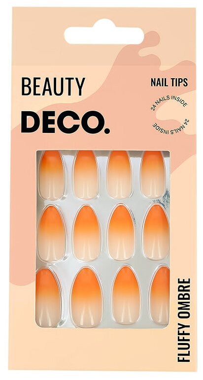 Набор накладных ногтей DECO. FLUFFY OMBRE orange (24 шт + клеевые стикеры 24 шт)