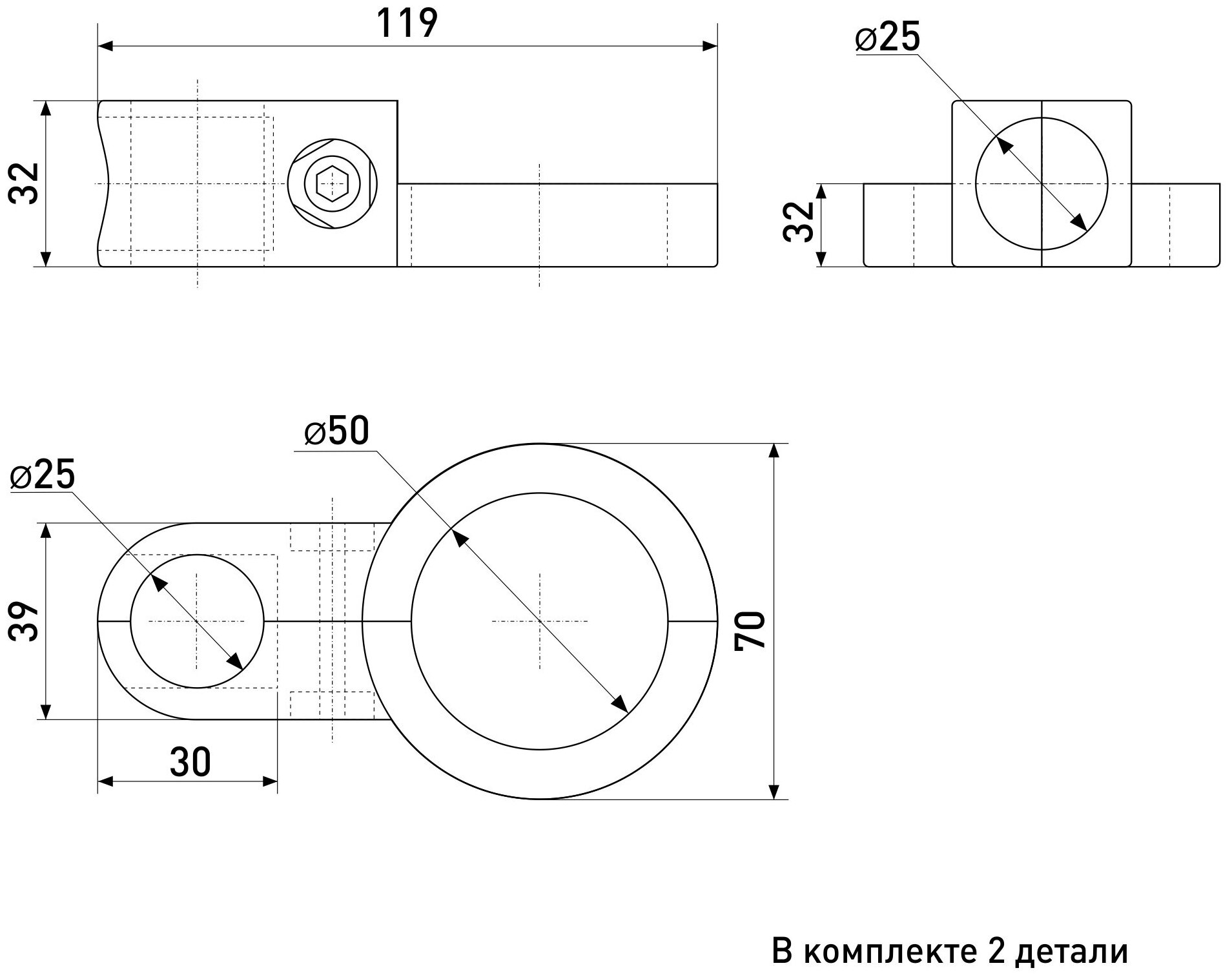 Соединитель поворотный 3-х параллельных и перпендикулярных труб SOLLER R-43-50 D25+D50+D25 мм