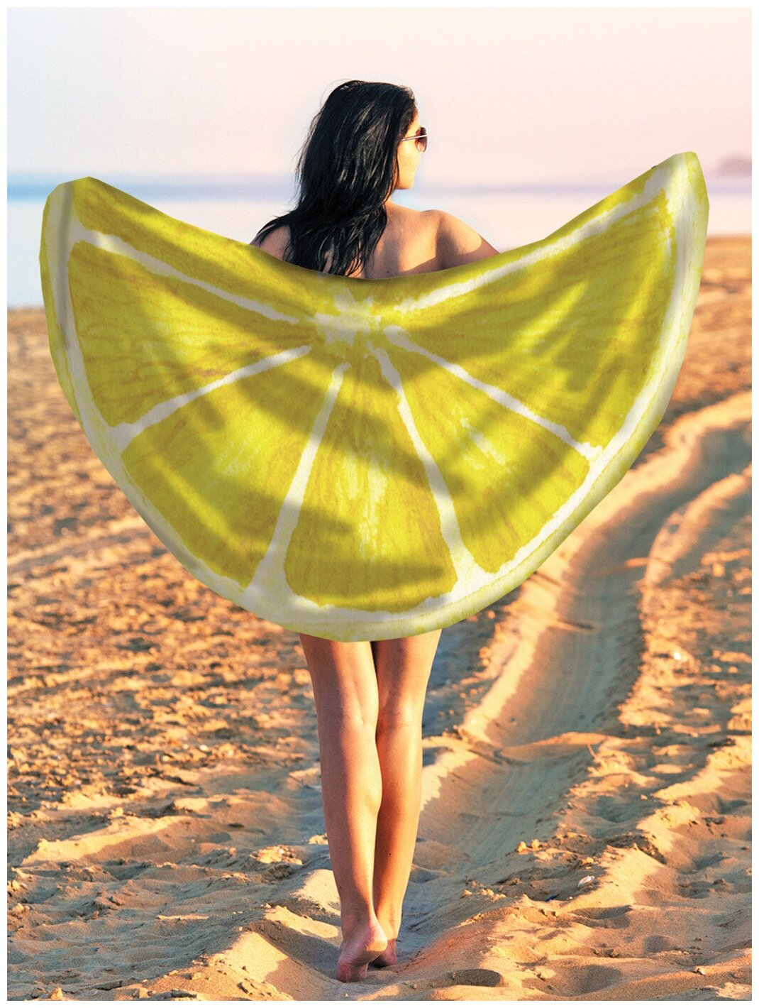 Парео и Пляжный коврик JoyArty "Акварельная половинка лимона", трикотаж 150 см