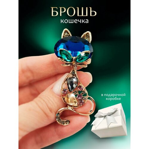 фото Брошь, стразы, искусственный камень, голубой surstyle