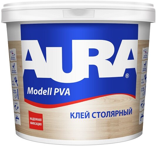 Клей ПВА Столярный Aura Modell PVA 2.5л для Элементов Мебели Дерева Фанеры и Бумаги / Аура.