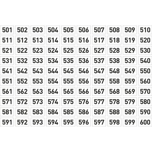 Набор наклеек цифры 501 - 600, 100 штук