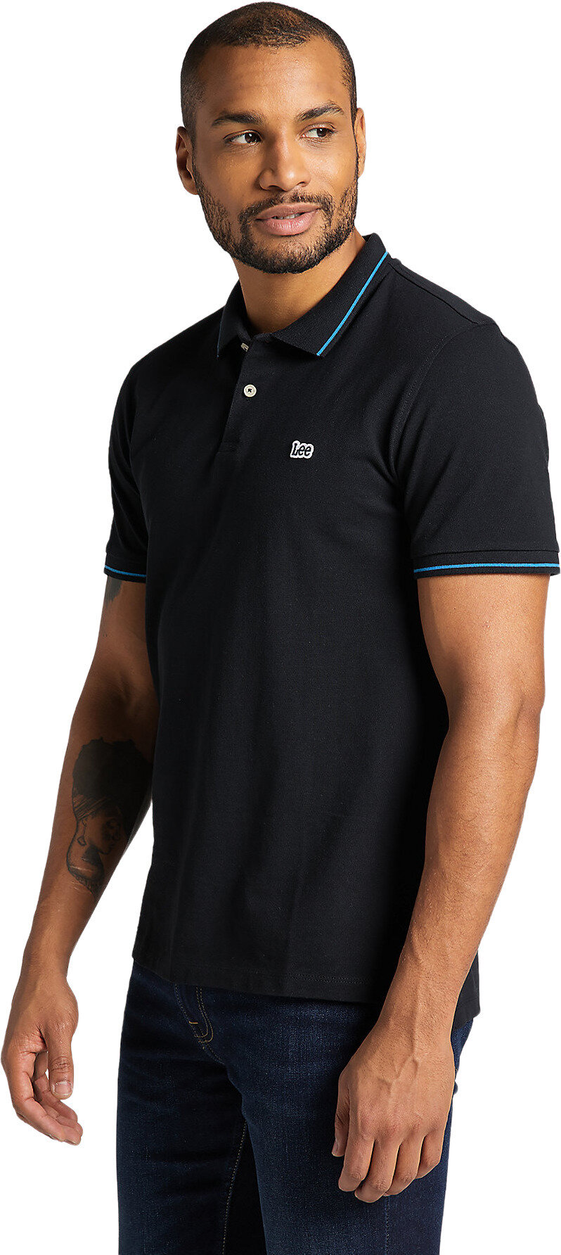 Поло Lee Men Pique Polo, размер L, черный/синий — фото 1