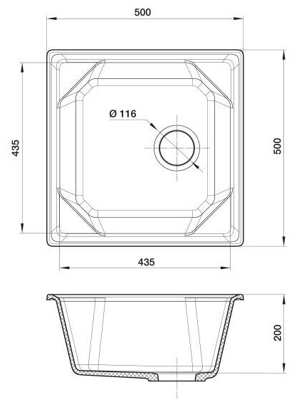 Мойка для кухни врезная 500*500мм (графит) 500.309 ЭкоМ - фотография № 4