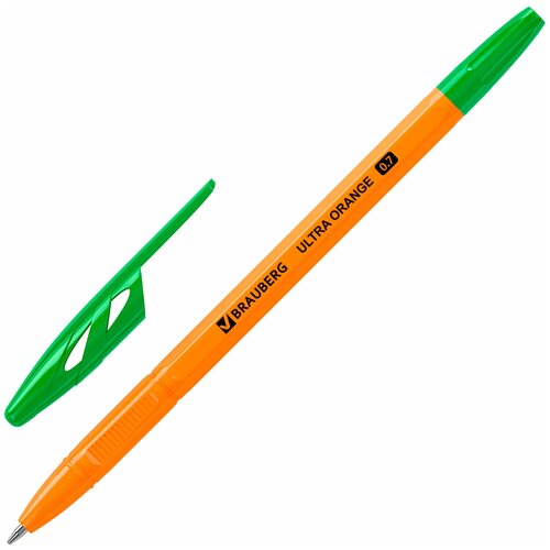 Ручка шариковая BRAUBERG ULTRA ORANGE, зеленая, узел 0,7 мм, чернила германия, наконечник швейцария, 50 шт. ручка шариковая expert complete classic 0 7 мм 25 шт зеленый ecw 22040