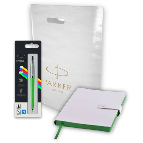 Подарочный набор: Шариковая ручка Parker Jotter ORIGINALS GREEN CT В блистере и Ежедневник недатированный белый, зеленый. шариковая ручка parker паркер jotter джоттер special blue