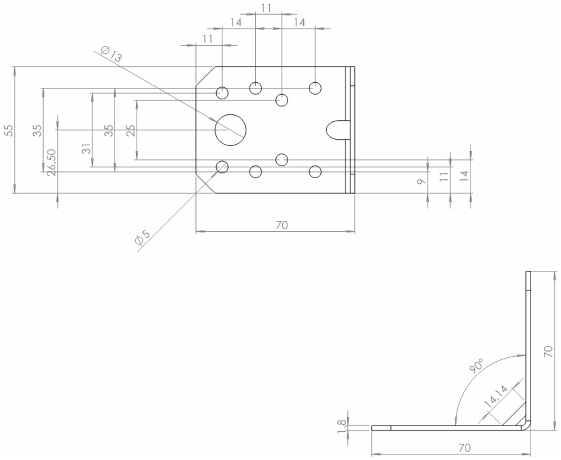 Угол крепежный усиленный KUU 70x70x55x1.8