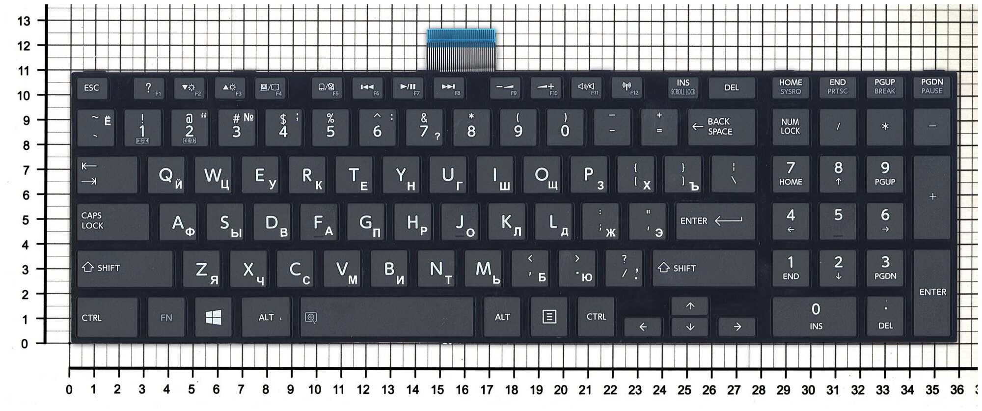 Клавиатура для ноутбука Toshiba 133300034 черная с рамкой плоский Enter