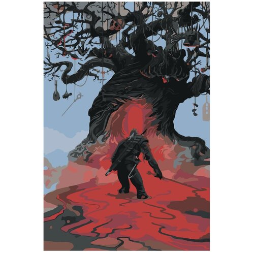Ведьмак у дерева Раскраска картина по номерам на холсте