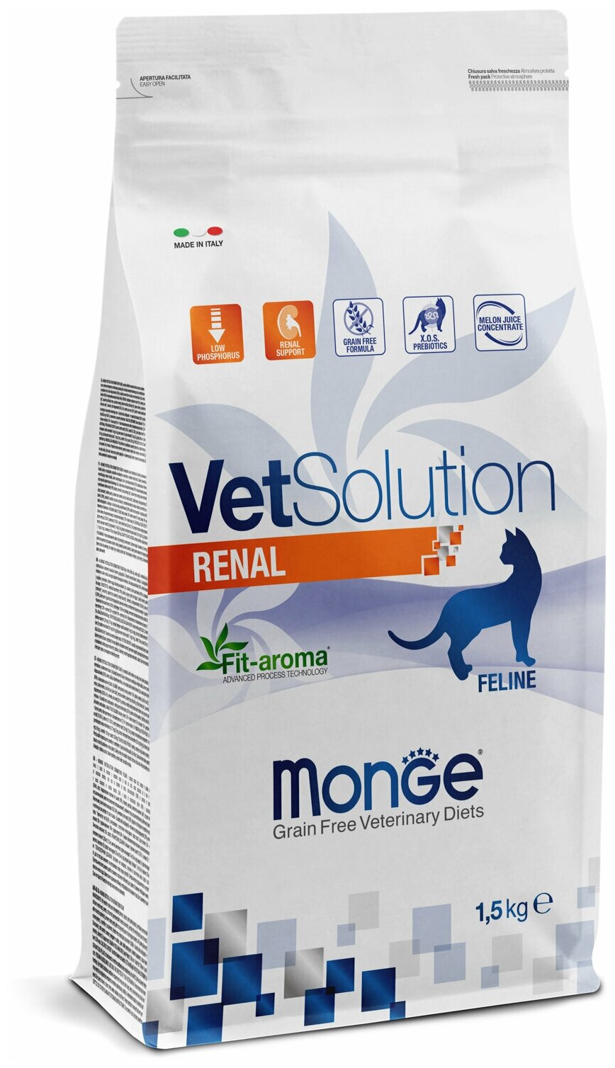 Сухой корм для кошек Monge VetSolution, при проблемах с почками, беззерновой 1.5 кг