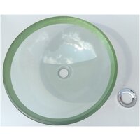 Накладная стеклянная раковина чаша (умывальник) прозрачная с зеленым бортиком