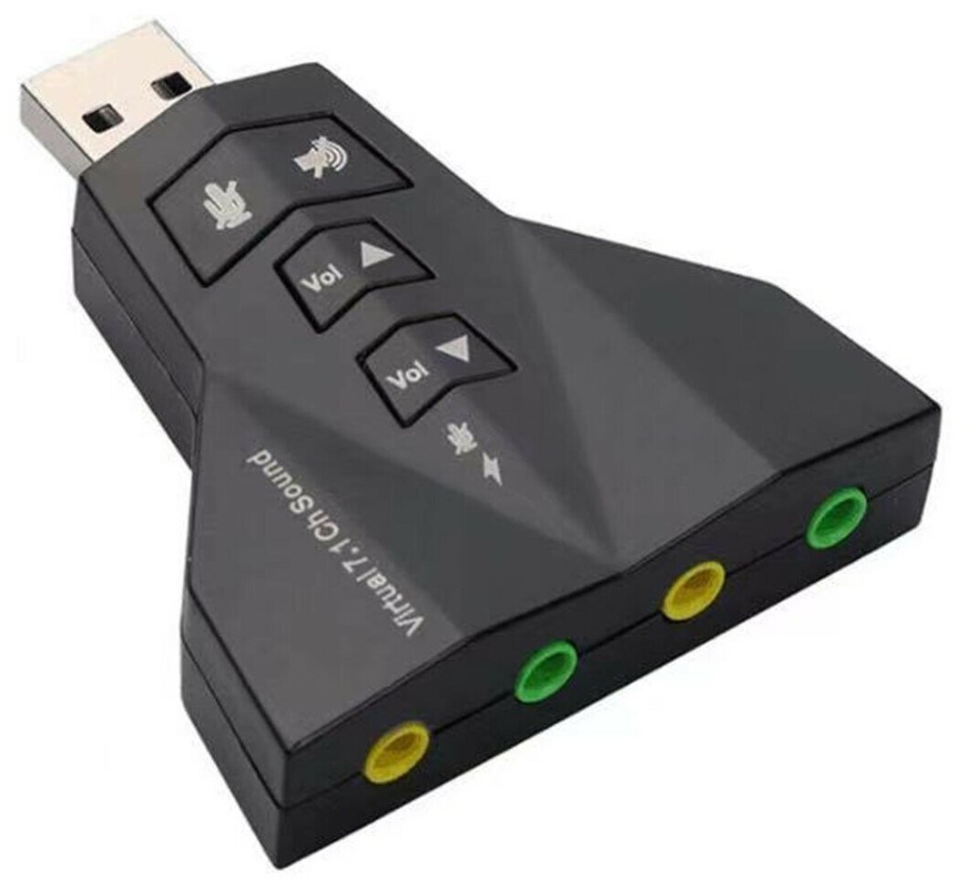 Внешняя звуковая карта аудиокарта адаптер GSMIN BV-05 7.1 USB 2.0 (M) - 4x 3.5 мм mini Jack джек (F) (Черный)