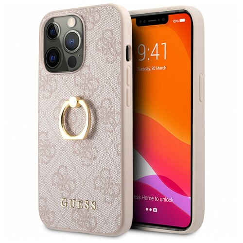 Чехол Guess PU 4G + Ring Hard для iPhone 13 Pro, цвет Розовый (GUHCP13L4GMRPI)
