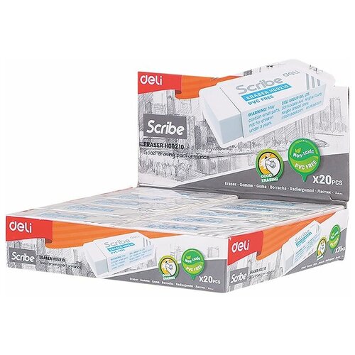 Ластик Deli Scribe EH00210 Scribe 54х20х10мм белый картон. кор. ластик deli scribe plus eh00310 40x22x12мм белый