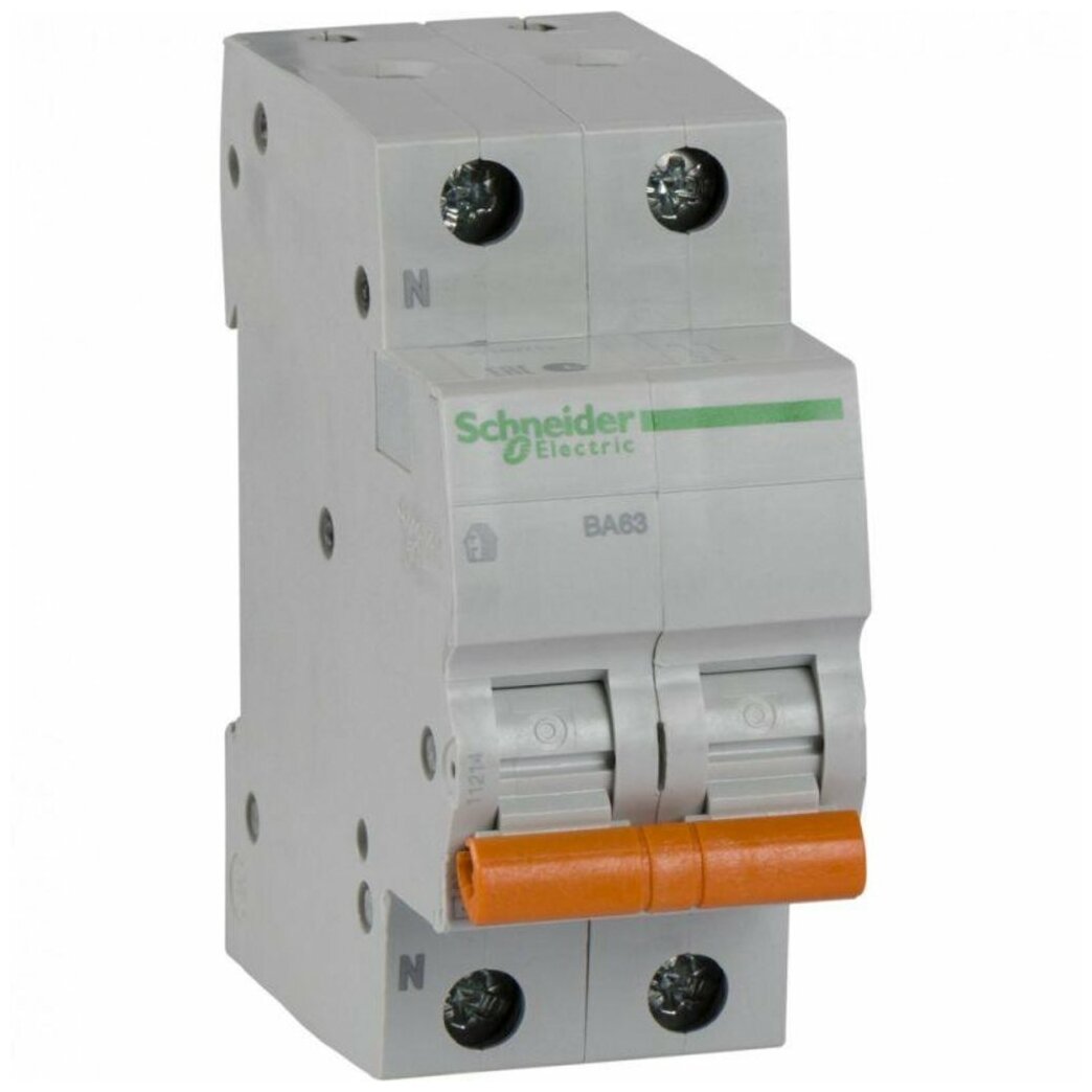 Автоматический выключатель SCHNEIDER ELECTRIC 2p (1P+N) C 20А 4.5кА BA63 домовой 11214