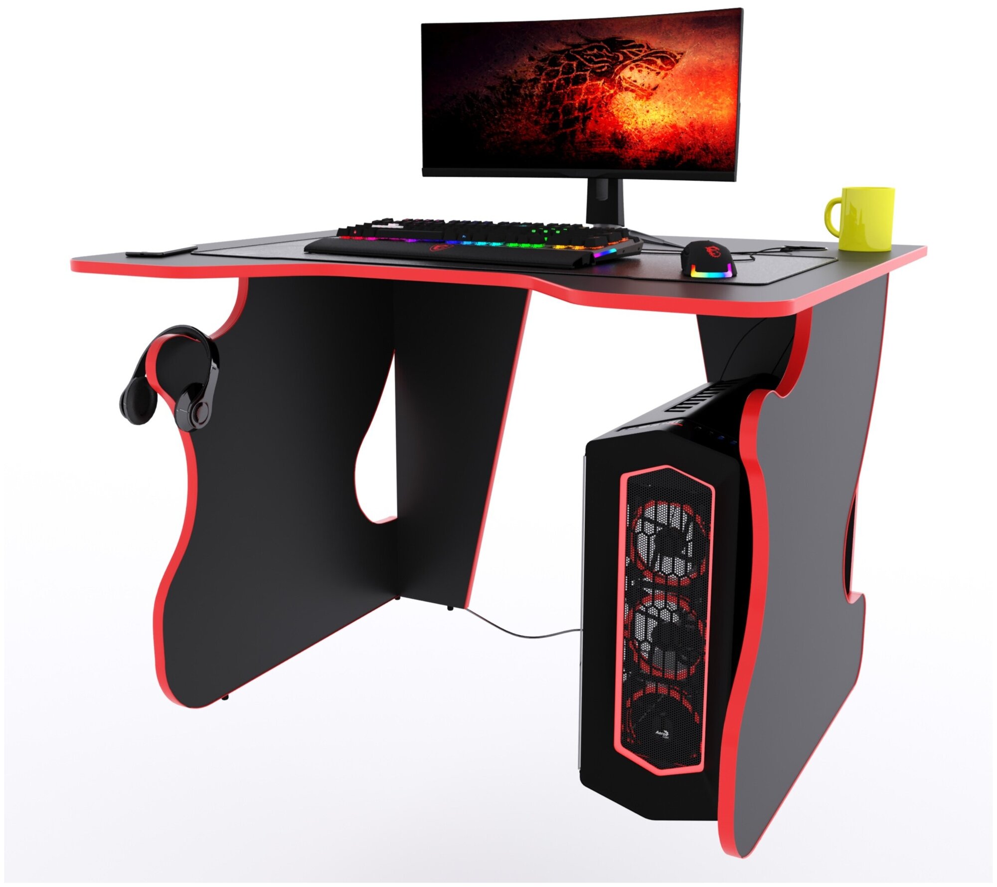 Игровой компьютерный стол "Даги", 100x80x75 см, чёрный с красной кромкой