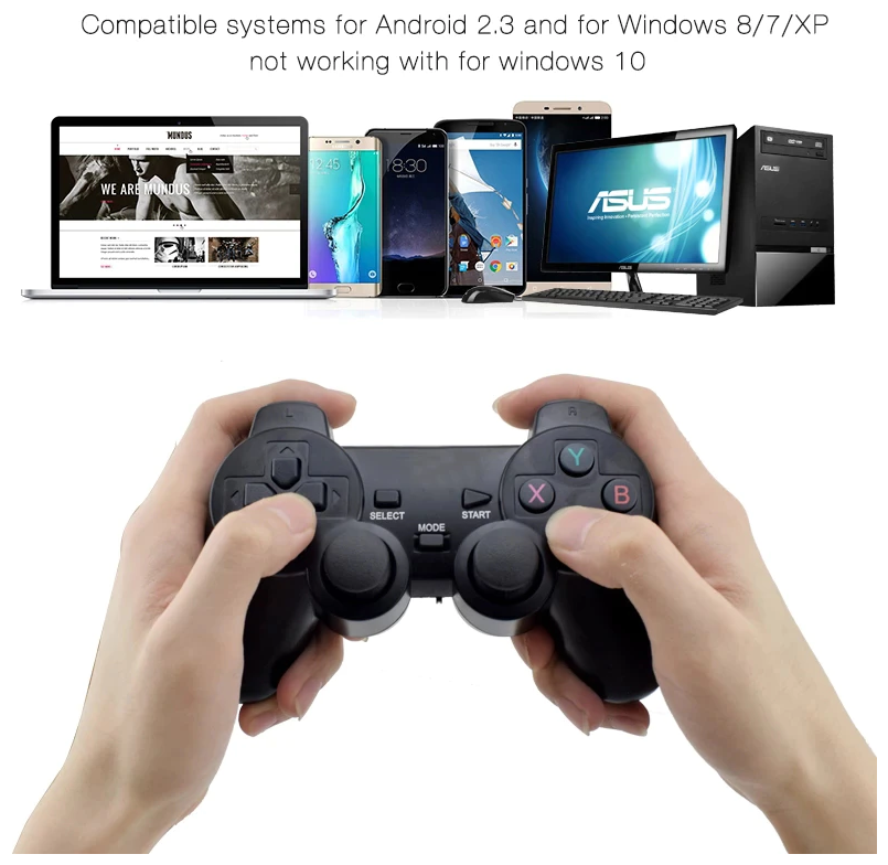Беспроводной Геймпад/Джойстик/Контроллер для PS1/PS2/PS3/PC/Android/TV, черный