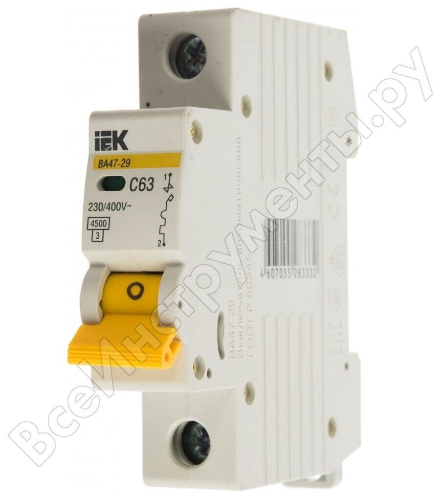 Автоматический выключатель IEK ВА 47-29 (MVA20-1-063-C) 1P 63А тип C 45 кА 220 В на DIN-рейку