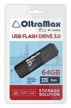 Флеш-накопитель 64Gb OltraMax 320, USB 3.0, пластик, чёрный