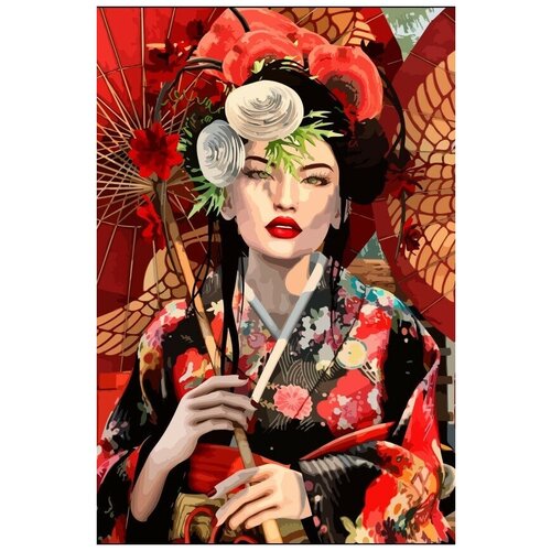 Картина по номерам на холсте красочная девушка (Гейша, Азия) - 7855 В 60x40 картина по номерам на холсте гейша 11251 в 60x40