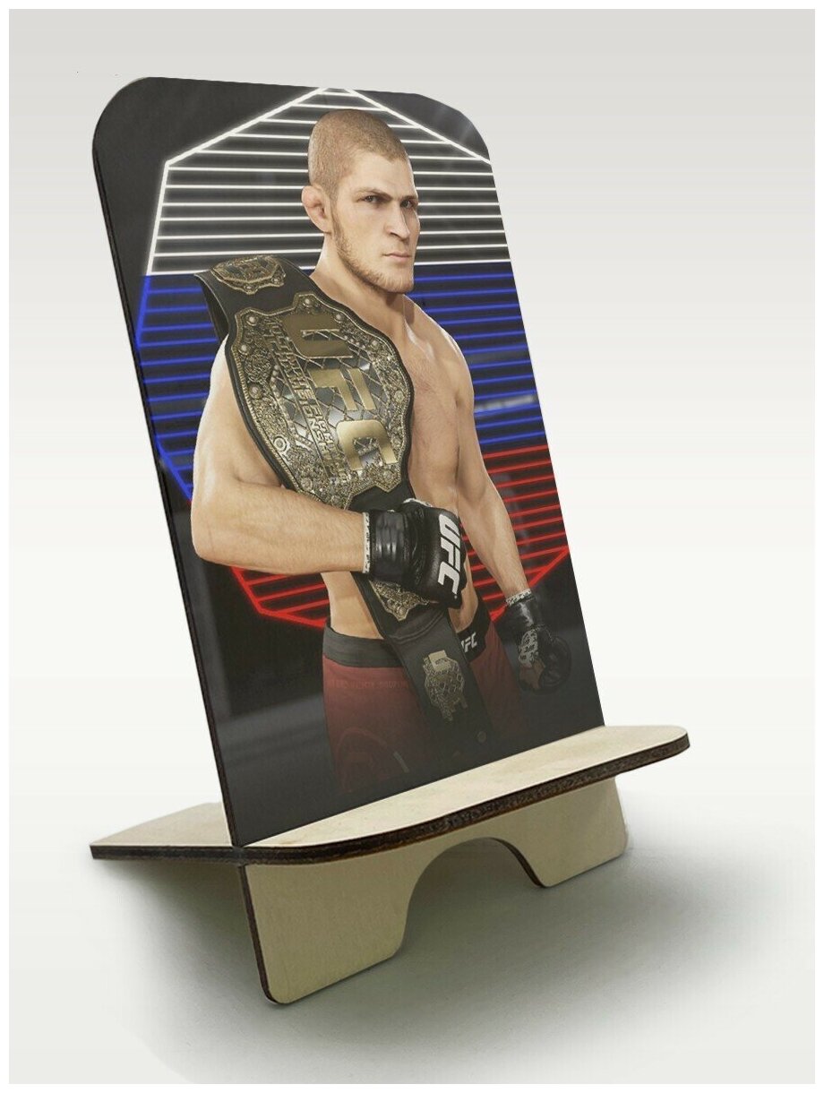 Подставка держатель для телефона из дерева c рисунком принтом УФ игры UFC 4 (бои MMA Хабиб бокс кикбоксинг борьба PS Xbox PC) - 188