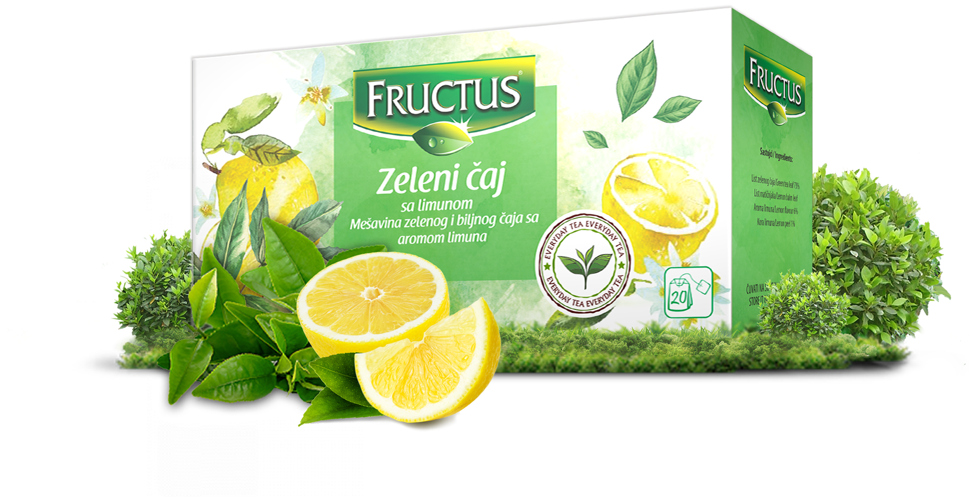 Чай в пакетиках FRUCTUS (Фруктус) Everyday Tea Green Tea with Lemon зеленый с лимоном и листьями мелиссы лимонной, Сербия, 20 шт - фотография № 2