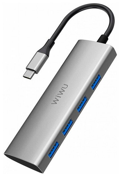 Мульти хаб WiWU Alpha 440 Type-C to 4 x USB 3.0 серый