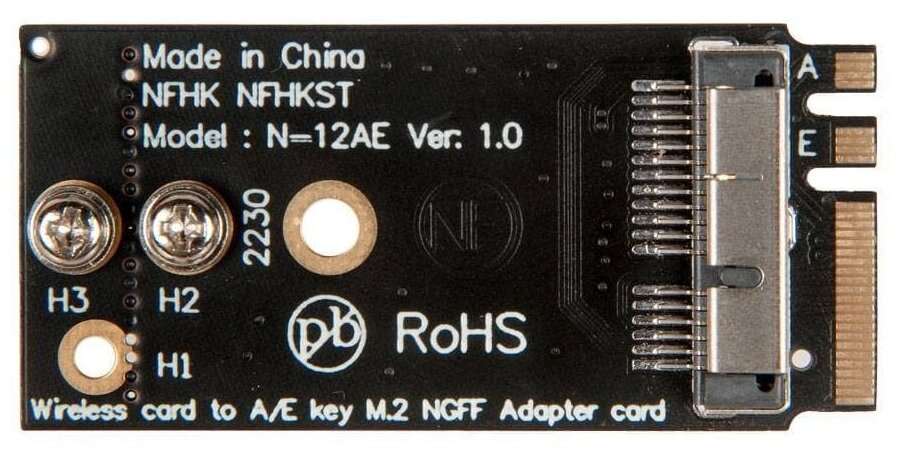 Адаптер-переходник для установки платы Wi-Fi AirPort Bluetooth (6+12 Pin) в разъем M.2 A+E Key / NFHK N-12AE