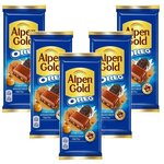 ALPEN GOLD OREO шоколад молочный с начинкой со вкусом арахисовой пасты и кусочками печенья 90г Набор 5шт - изображение