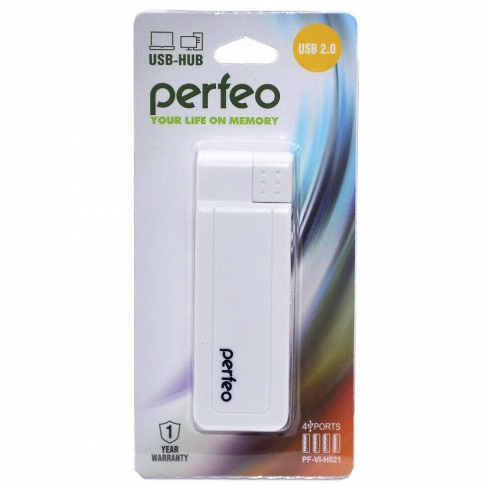 Perfeo PF-VI-H021 разветвитель на 4 порта USB HUB 2.0, белый