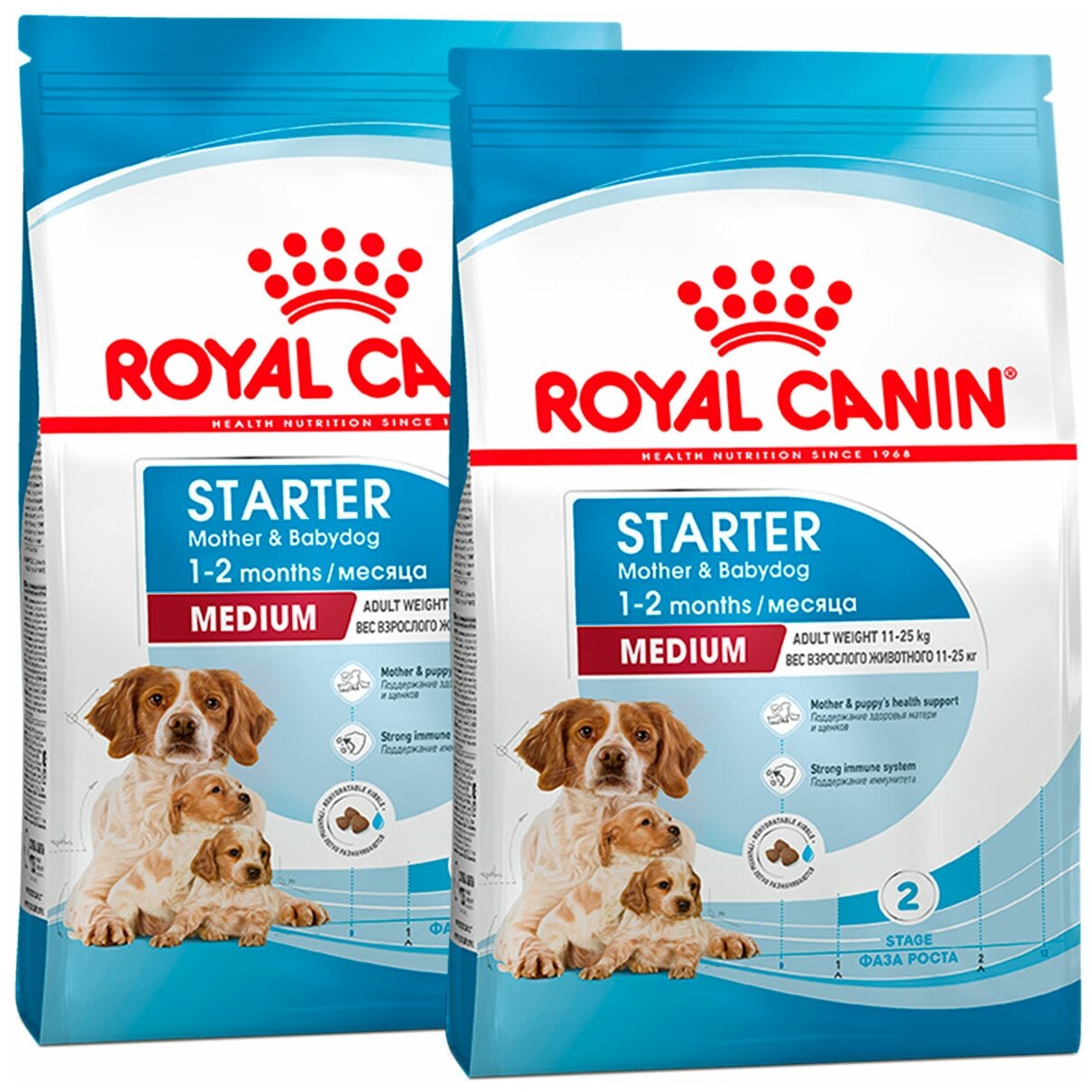 ROYAL CANIN MEDIUM STARTER для щенков средних пород до 2 месяцев, беременных и кормящих сук (12 + 12 кг)