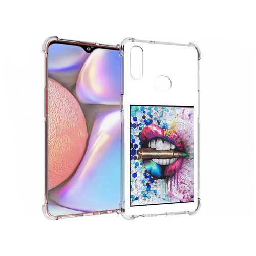 Чехол задняя-панель-накладка-бампер MyPads разноцветные губы с пулей для Samsung Galaxy A10s противоударный