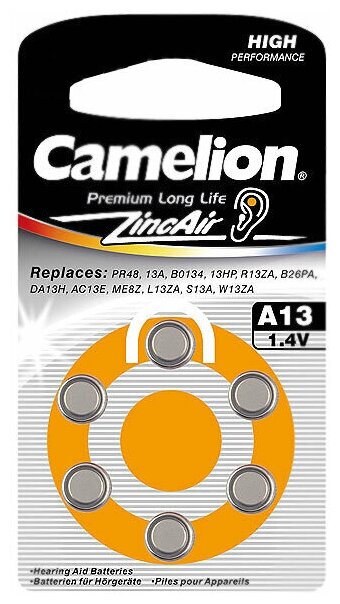 Батарейки Camelion ZA13 BL-6 / A13-BP6 1.4V 280mAh