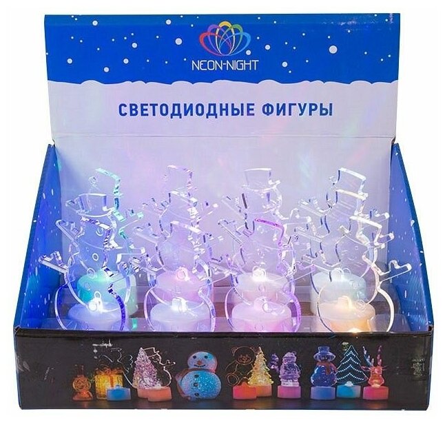 Фигура светодиодная "Снеговик в шляпе" 10см 1LED RGB 1.5Вт 4.5В IP20 на подставке элементы питания 3хAG13(LR44)