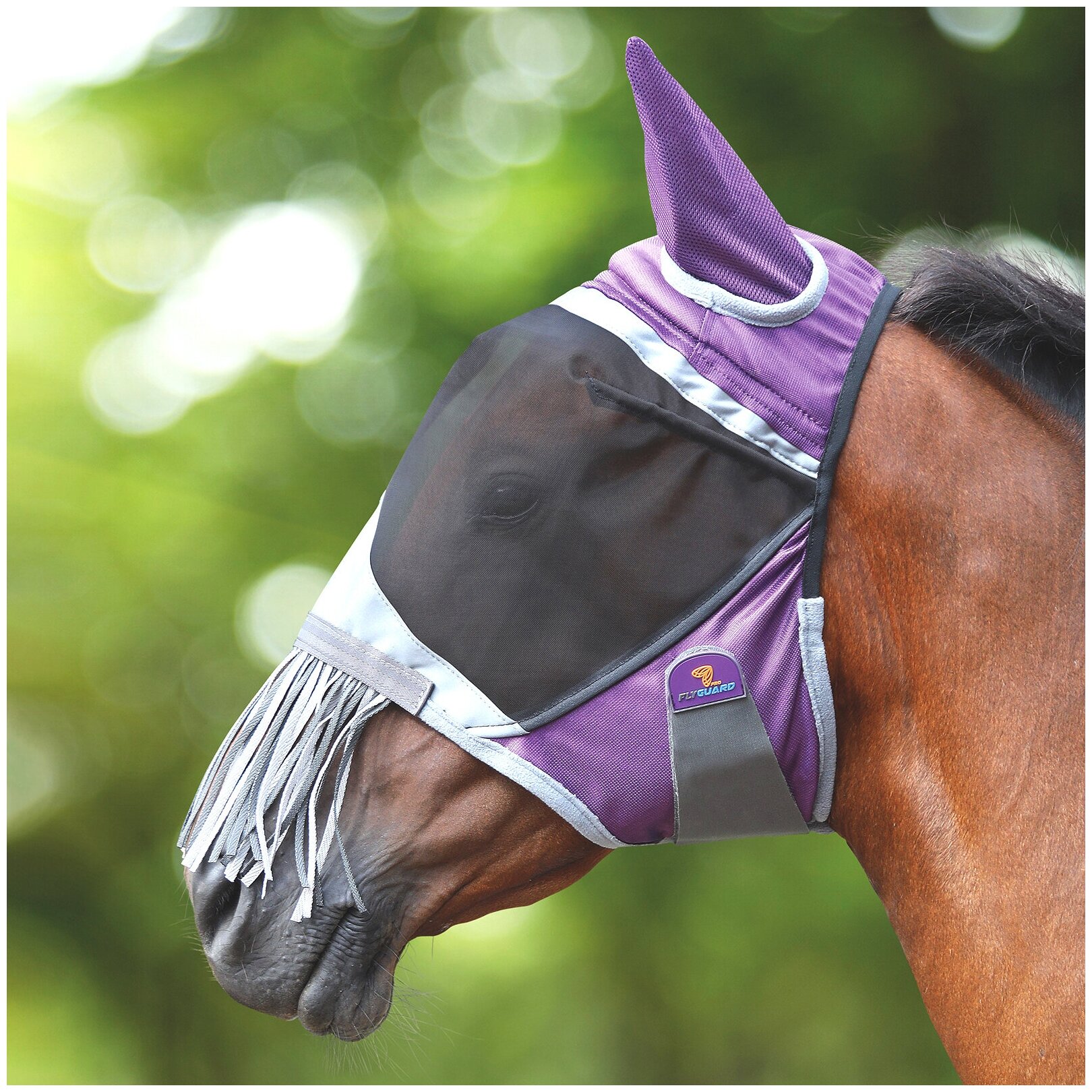 SHIRES FLY GUARD Маска антимоскитная для лошади с ушами и бахромой "Deluxe", COB, фиолетовый (Велико - фото №2