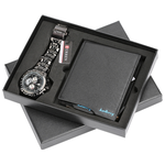 Подарочный набор MyPads Premium M-A04890 мужской кошелек и часы с календарем и металлическим ремешком запоминающийся подарок мужчине автолюбителю. - изображение