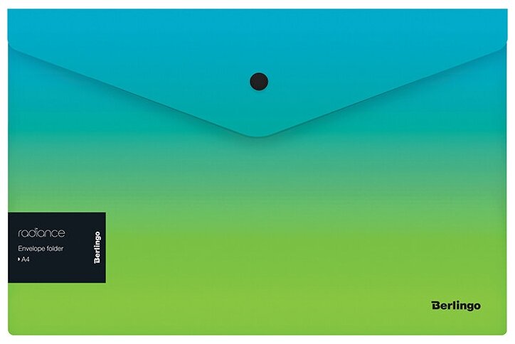 Папка-конверт на кнопке Berlingo "Radiance" 180мкм, голубой, зеленый градиент, с рисунком, 12 шт