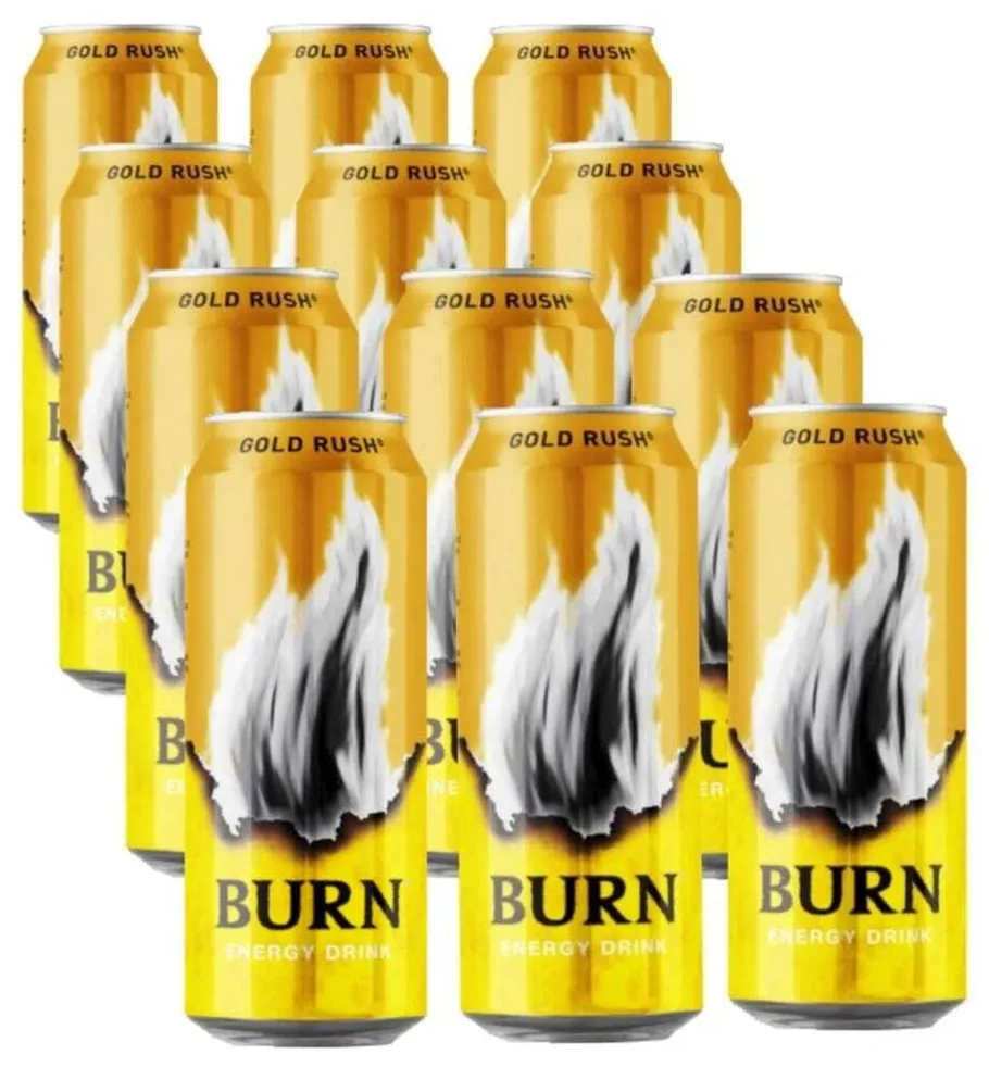 Энергетический напиток Burn ( Берн ) Gold Rush Золотой 12 шт по 449 мл - фотография № 1