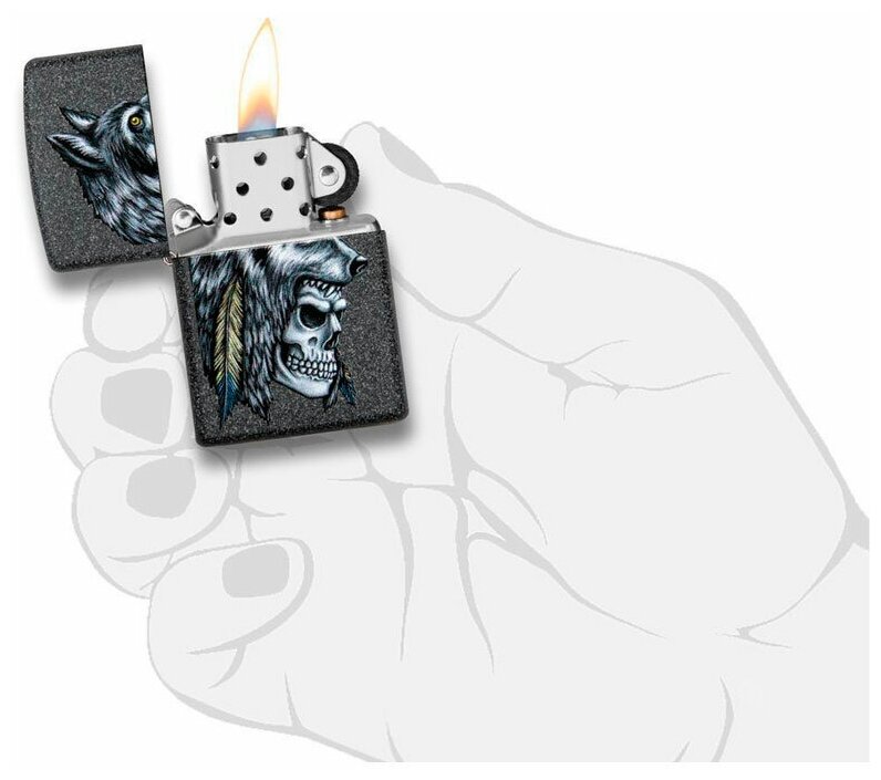 Zippo Зажигалка Zippo 29863 Wolf Skull Feather Design - фотография № 6