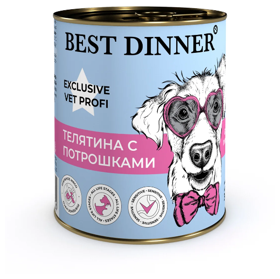 Best Dinner Vet Profi Gastro Intestinal Exclusive 12шт по 340г телятина с потрошками консервы для собак