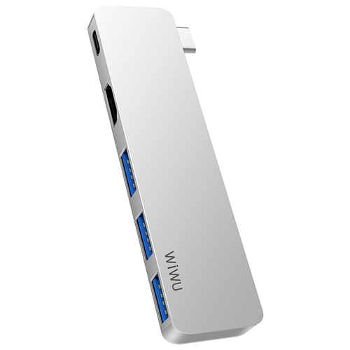 Переходник Wiwu T6 Pro 5 in 1 USB Type-C Grey адаптер переходник wiwu alpha a531h type c to x3 usb 3 0 hdmi type c 5 in 1 adapter gray