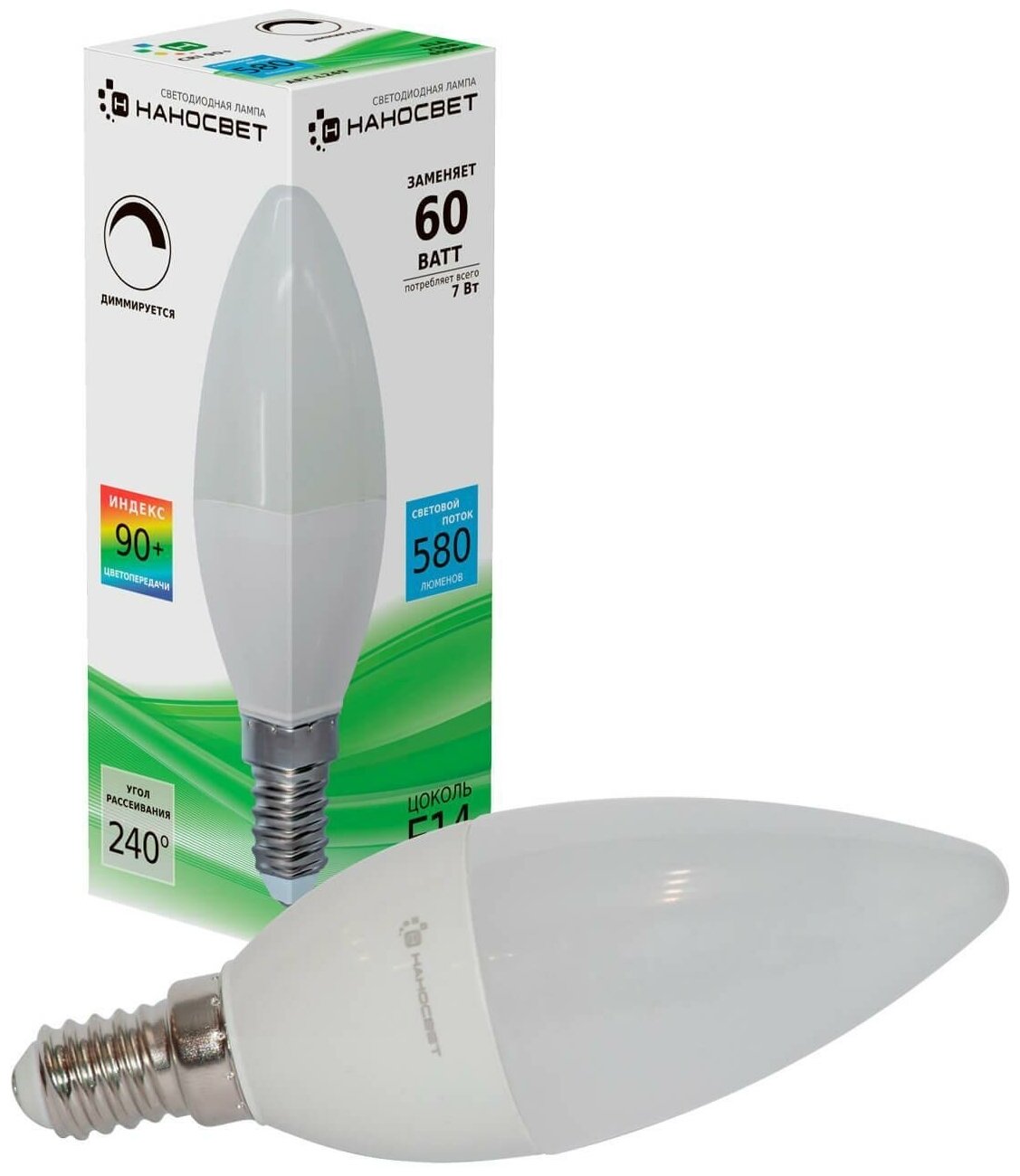 Наносвет Димм. светодиодная лампа LE-CD-D-7/E14/940,7Вт, свеча,580 лм,Е14, 4000К, Ra90, L249