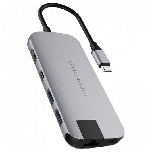 USB-хаб HyperDrive SLIM 8-in-1 USB-C Hub серый космос (HD247B-GRAY)