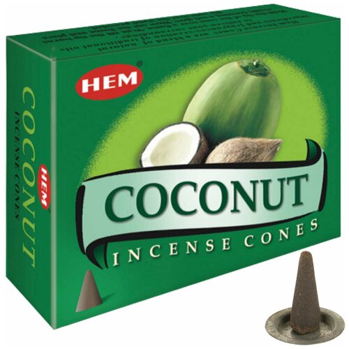 фото Благовония ароматические конусы hem хем кокос coconut с подставкой 10 шт